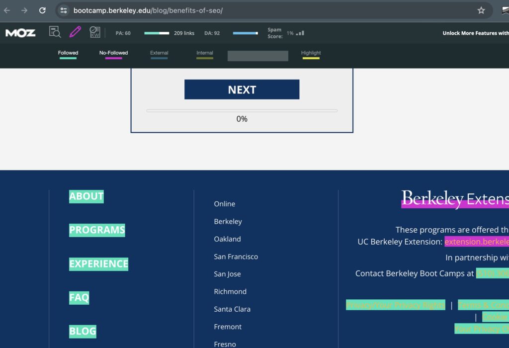 como usar moz para checar links